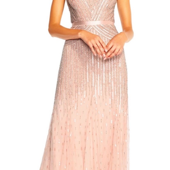 Adrianna Papell beaded V-neck cap sleeves long gown - Picture 10 of 13